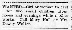 1950 - Dewey Walter wants babysitter - Enquirer - 16 Mar 1950