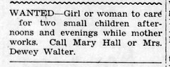 1950 - Mildred Walter wants babysitter - Enquirer - 16 Mar 1950