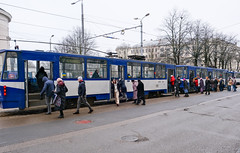 Boarding the tram