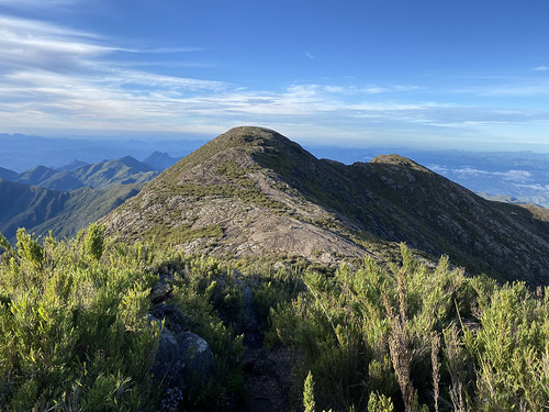 Pico do Calçado (Shoe Peak) at 2,849 m (9,347 ft) and  Pico do Calçado Mirim (Little Shoe Peak) at 2,818 m (9,245 ft) MSL, Caparaó National Park, Ibitirama (Espírito Santo State) and Alto Caparaó (Minas Gerais State), Brazil.