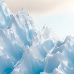In the waters of Pléneau Island, a closeup of the smooth yet jagged ridges of an iceberg reflect the cloudy sky and offer one example of the many textures of ice.