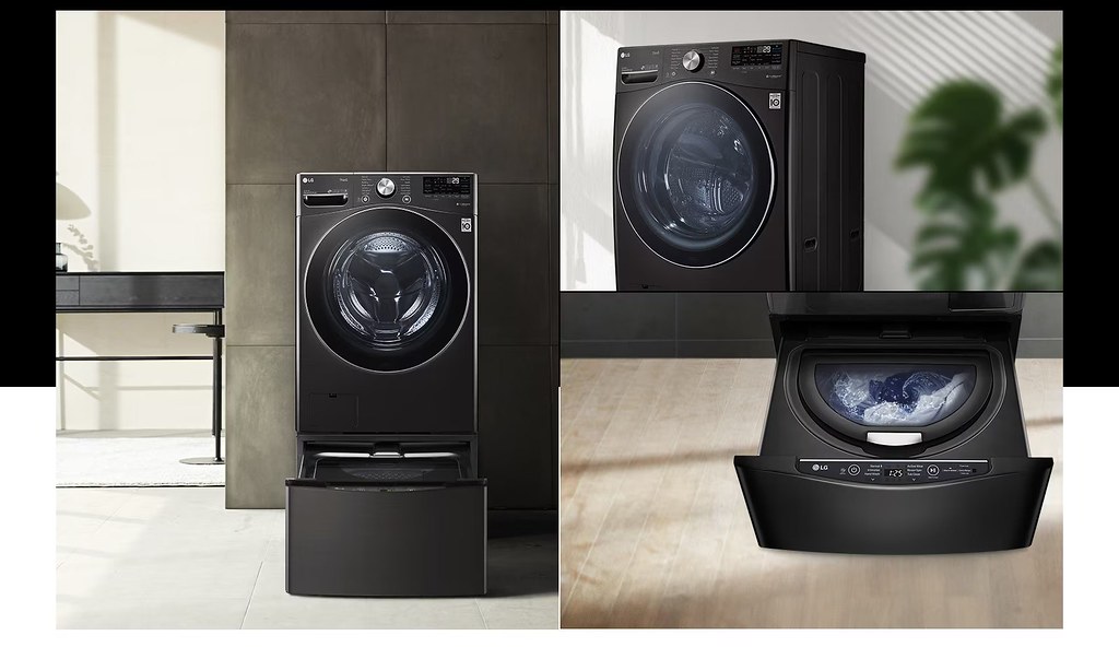 【新聞圖片3】LG TWINWash首創上下雙機，上置滾筒洗衣機、下搭迷你洗衣機，分開洗、一起好，替您省下大半洗衣時間。