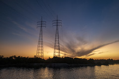 power towers at sunset nile river egypt
