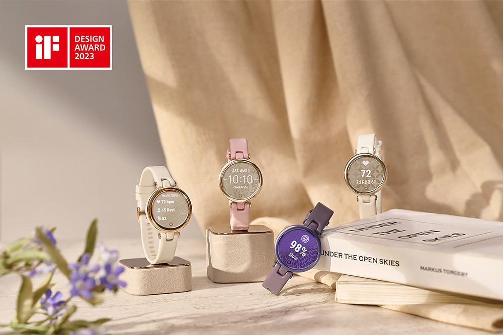 今年獲得-2023-iF設計獎(iF-Design-Award)殊榮的Garmin-LILY智慧腕錶，以鍍膜工藝打造極具特色印花錶盤，應援女性時尚穿搭風格
