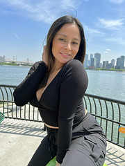 Picture Of Carolina Taken During A Spring Photoshoot On The East River Walkway Near 37th Street In New York City Modelling In A Black Top And Black Pants Outfit. Photo Taken Friday May 12, 2023