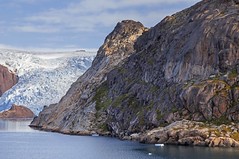 A glacier meets the water of Prince Christian Sound, Greenland