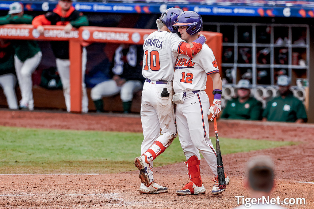 Clemson Baseball Photo of Cam Cannarella and Cooper Ingle and miami and accchampionship