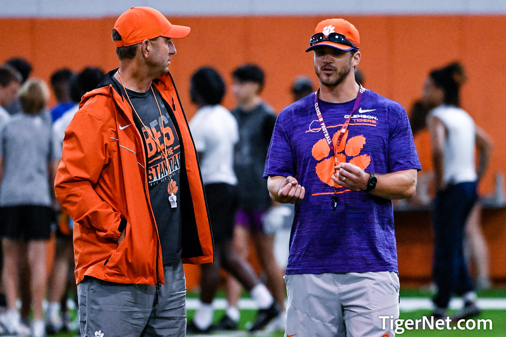 Clemson Recruiting Photo of Dabo Swinney and Tyler Grisham and Football and dabocamp