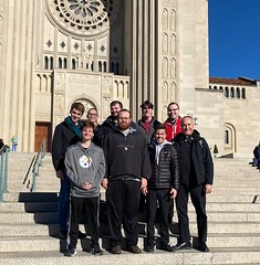 Fr. Jabo, rector, and Fr. Renne, vice-rector, stand with seminarians outside the Basilica of the National Shrine of the Immaculate Conception in Washington, D.C. during the March for Life.