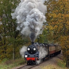 BR Standard 5MT 4-6-0 no. 73082 puts up voluminous exhaust as it exits the wood at Nobles with a northbound passenger train on 31st October 2017