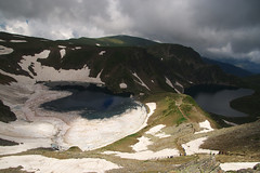 Sunlight, shadow, fog and clouds over the Seven Rila Lakes