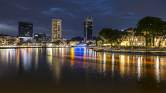Light Trails and Historic Landmarks along Singapore River