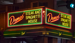 Demos' Steak and Spaghetti House neon sign - Downtown Nashville, Tennessee
