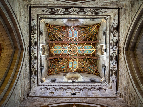 Painted ceiling of the square central tower. St. David’s Cathedral - Pembrokeshire, Wales