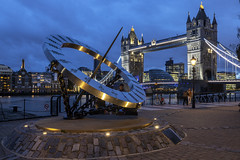 Timepiece Sundial and Tower Bridge During Blue Hour