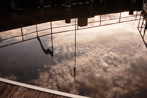 The sky in a reflection in the water