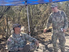Lahaina State Farm agent and Hawaiian National Guard chaplain Mark Zion having a moment of levity with a fellow guardsman while working the Maui wildfires