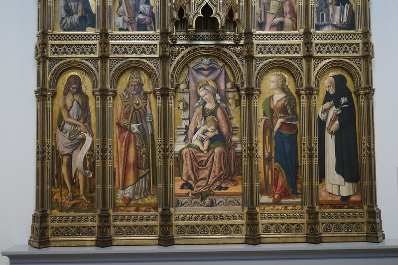 Virgin and Child with Saints (the Demidoff Altarpiece) 1476, Carlo Crivelli 1430-1494, National Gallery, Trafalgar Square, Charing Cross, City of Westminster, London, WC2N 5DN (7)<br/>© <a href="https://flickr.com/people/38298328@N08" target="_blank" rel="nofollow">38298328@N08</a> (<a href="https://flickr.com/photo.gne?id=53144583821" target="_blank" rel="nofollow">Flickr</a>)