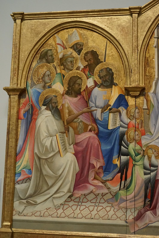 Coronation of the Virgin with Adoring Saints 1404-5, Lorenzo Monaco died 1423, National Gallery, Trafalgar Square, Charing Cross, City of Westminster, London, WC2N 5DN (2)<br/>© <a href="https://flickr.com/people/38298328@N08" target="_blank" rel="nofollow">38298328@N08</a> (<a href="https://flickr.com/photo.gne?id=53145070730" target="_blank" rel="nofollow">Flickr</a>)