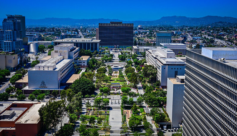 View of Civic Center Grand Park from City Hall - Los Angeles CA<br/>© <a href="https://flickr.com/people/99117185@N00" target="_blank" rel="nofollow">99117185@N00</a> (<a href="https://flickr.com/photo.gne?id=53150627518" target="_blank" rel="nofollow">Flickr</a>)