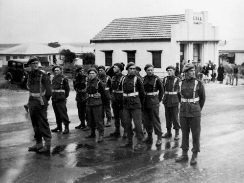 Army Troops in formation in Bulcock Street Caloundra ca 1940