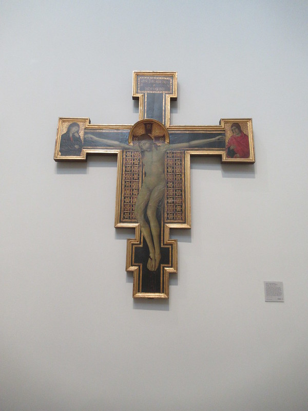 Crucifix, about 1265-70, Master of Saint Francis, active 1272, National Gallery, Trafalgar Square, Charing Cross, City of Westminster, London, WC2N 5DN<br/>© <a href="https://flickr.com/people/38298328@N08" target="_blank" rel="nofollow">38298328@N08</a> (<a href="https://flickr.com/photo.gne?id=53162714332" target="_blank" rel="nofollow">Flickr</a>)