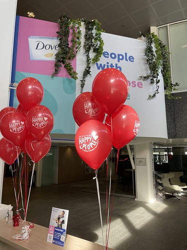 Tafeldecoratie 5ballonnen Bedrukt Unilever Rotterdam