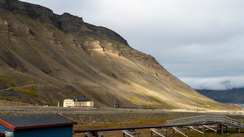 Upper Longyearbyen Valley with old aerial tramway in the background, Svalbard