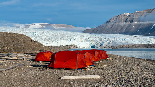 Camp at Adolf Bay in front of Nordenskiöld Glacier, Svalbard