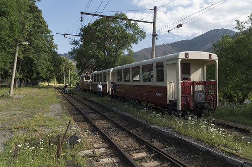 Narrow-gauge passenger train at the Tsemi railway station, 29.06.2018.