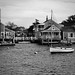 Nantucket boat and houses remix black and white