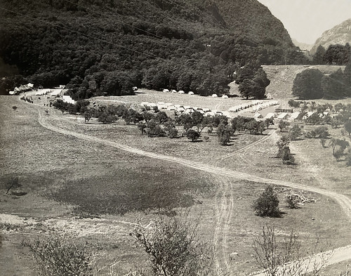 1958 RNZAF Boy Entrant School camp at Dip Flat, Rainbow Valley, set up after much of the camp & tents had been delivered by air drop a couple of days earlier, 26 Nov 1958.