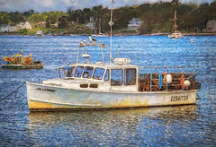Moored Lobster Boat off the Spruce Point Coast in Maine