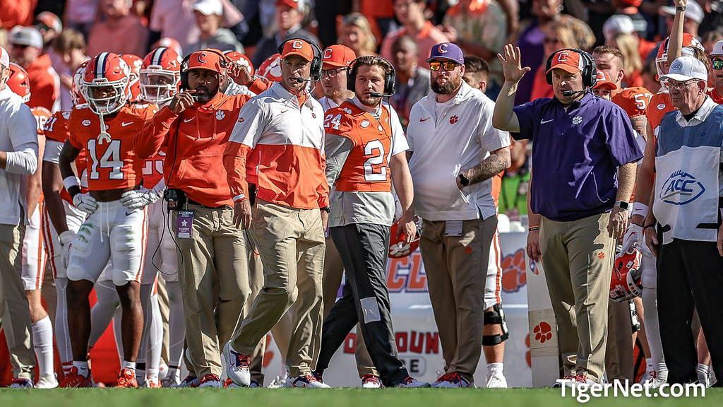 Clemson Football Photo of Dabo Swinney and Tyler Venables and Wes Goodwin and notredame