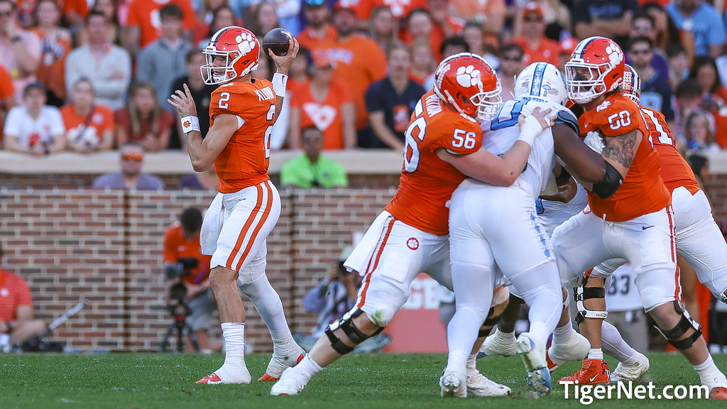 Clemson Football Photo of Cade Klubnik and Will Putnam and North Carolina