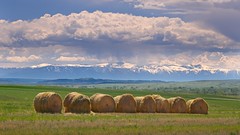 Hay Bales Mountains Clouds 6444 A