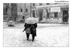 Venice, Italy - Snow and Umbrella on Campo San Silvestro
