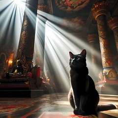 Black cat in a temple