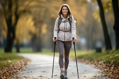 Frau beim Nordic Walking