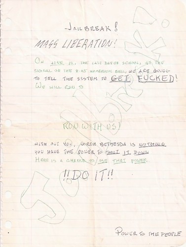 Jailbreak flyer for N. Bethesda Junior High (2): 1970
