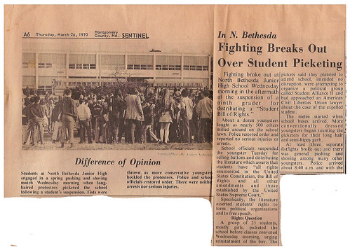 Sentinel newspaper covers junior high protest: 1970