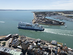 Aerial image: Brittany Ferries Mont St Michel leaving Portsmouth Harbour