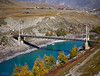 Old bridge across Katun river, Altai mountains, Russia (September 2022)