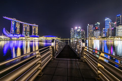 Colourful Night Reflections of Esplanade Jetty and Marina Bay Landmarks