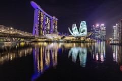 Reflections of Marina Bay Landmarks during I-Light Festival