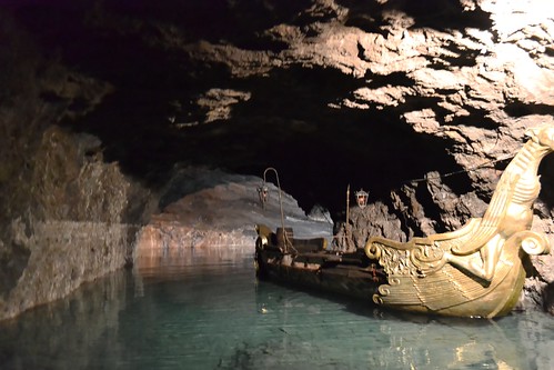 A boat in the underground lake of Seegrotte
