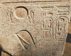 Premiers cartouches, premiers hiéroglyphes, jardin archéologique de , Memphis, Mit Rahina, gouvernorat de Gizeh, Egypte.,