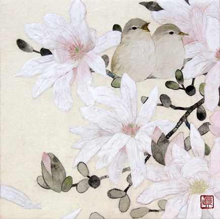 Star magnolia and Japanese bush-warbler