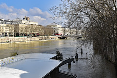 2024.03.07.015 PARIS - La Seine en crue et au fond les théatres du Chatelet et Sarah Bernard.