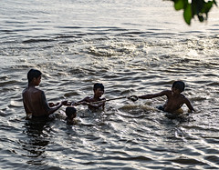Mandalay - riverside people - boys playing in the water